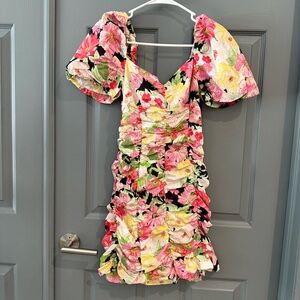 Zara Floral Mini Dress in Black, Pink & Green